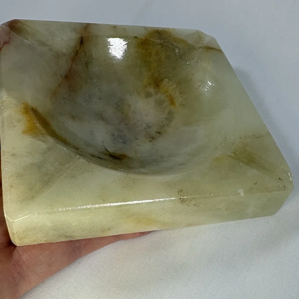 VINTAGE ASHTRAY SOLID MARBLE TAN BROWN LARGE HEAVY 4in Square S2-371